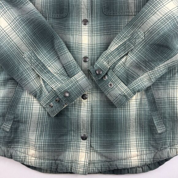 Carhartt Women's Jacket Large Fleece Lined Sherpa Flannel Snap Plaid Green - Picture 5 of 10